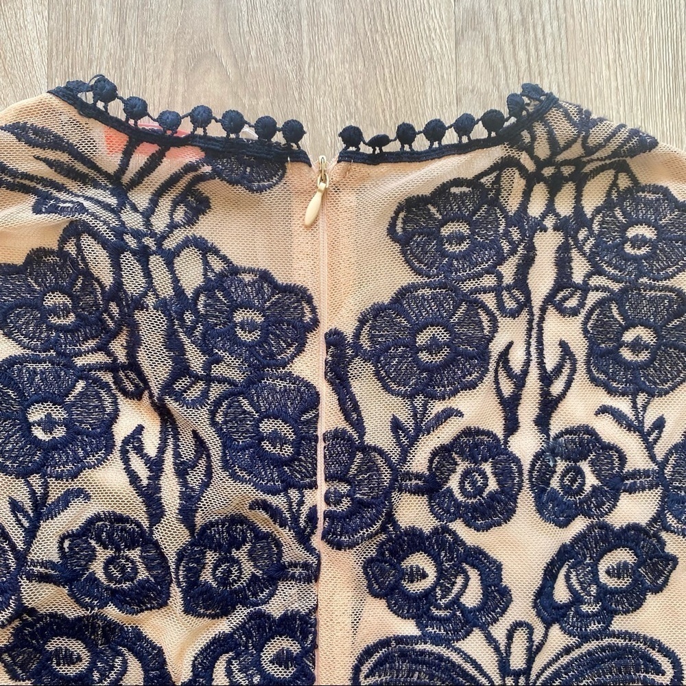 BANJUL Nude & Navy Blue Long Sleeve Romper Tattoo Lace Floral Mesh - Picture 9 of 10
